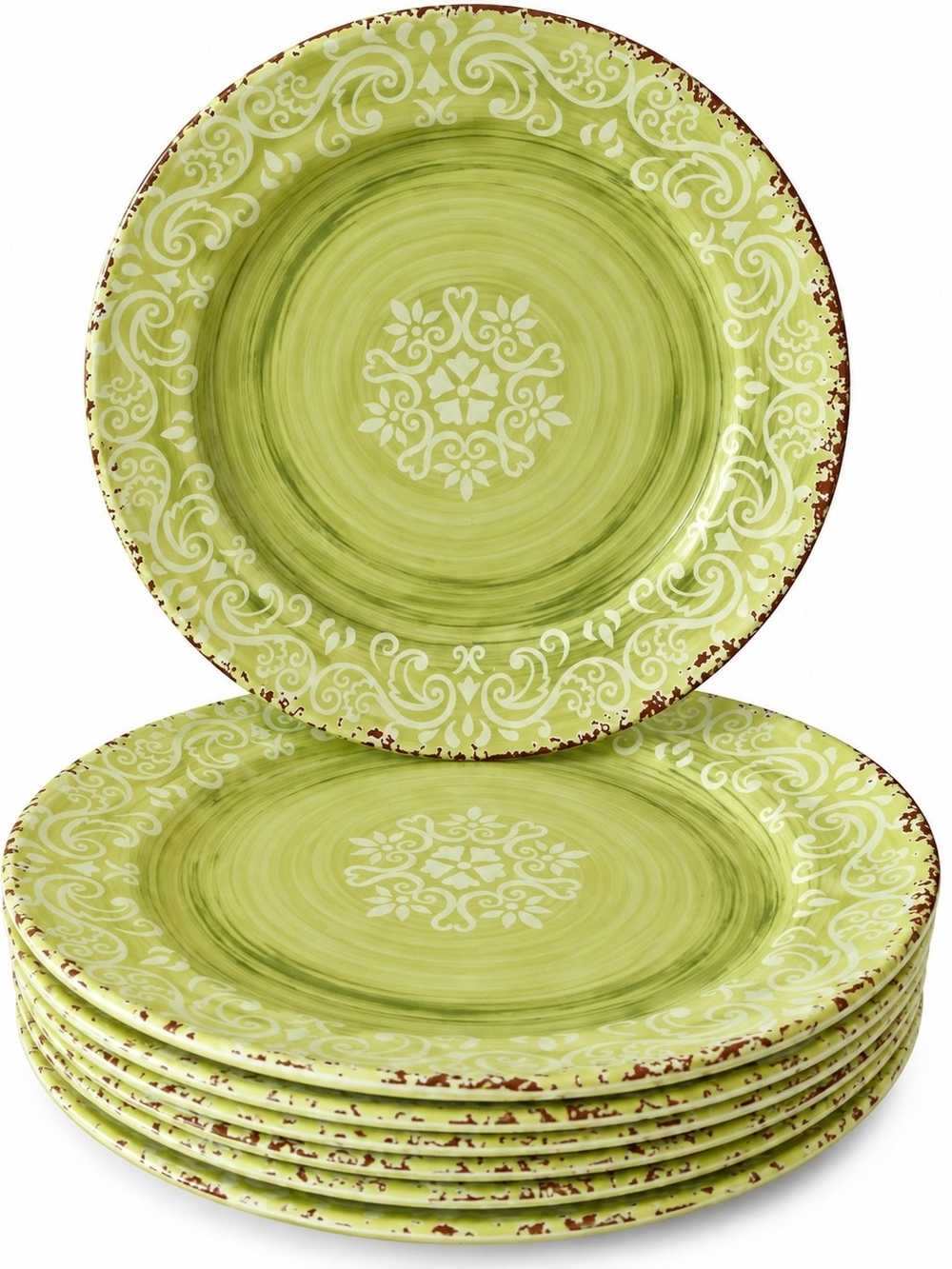 Lime Green Decorative Stoneware Dinner Plates - Set of 6